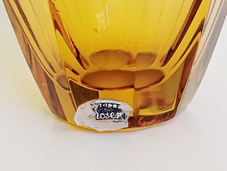 hranovaná váza Moser Diva 14,5 cm, topas, Art Deco