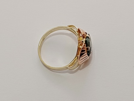 dámský zlatý prsten, zelený peridot/fluorit, ryzost 585/14k, 3,45 g