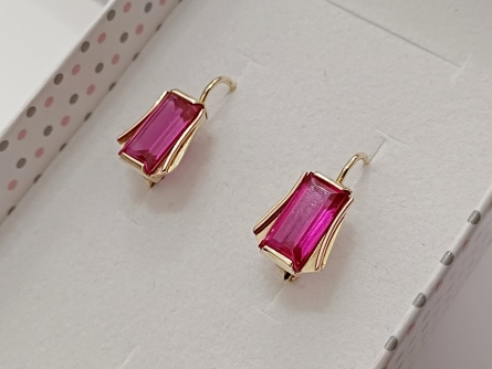zlaté dámské náušnice s rubíny, Au 585/1000, 14 kt.