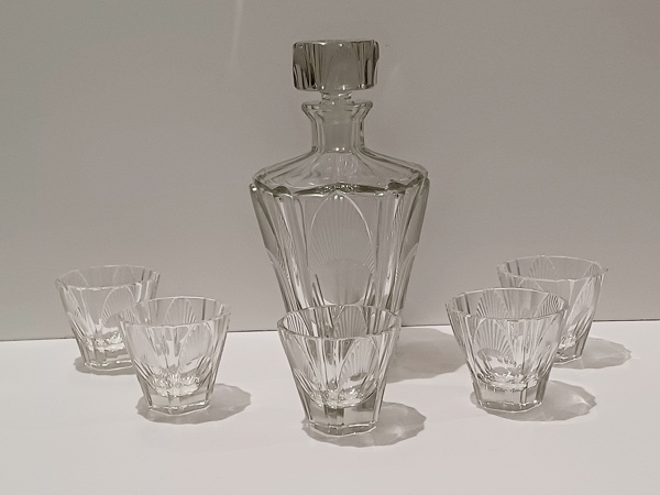 Velká karafa s odlivkami, Art Deco, F. Průša, styl Hloušek, Železný Brod